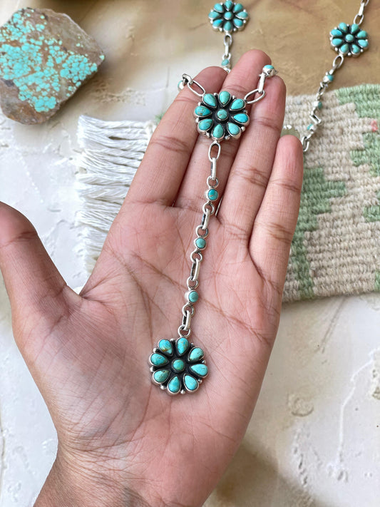 Handmade Sterling Silver Turquoise MULTI STONE Lariat Necklace