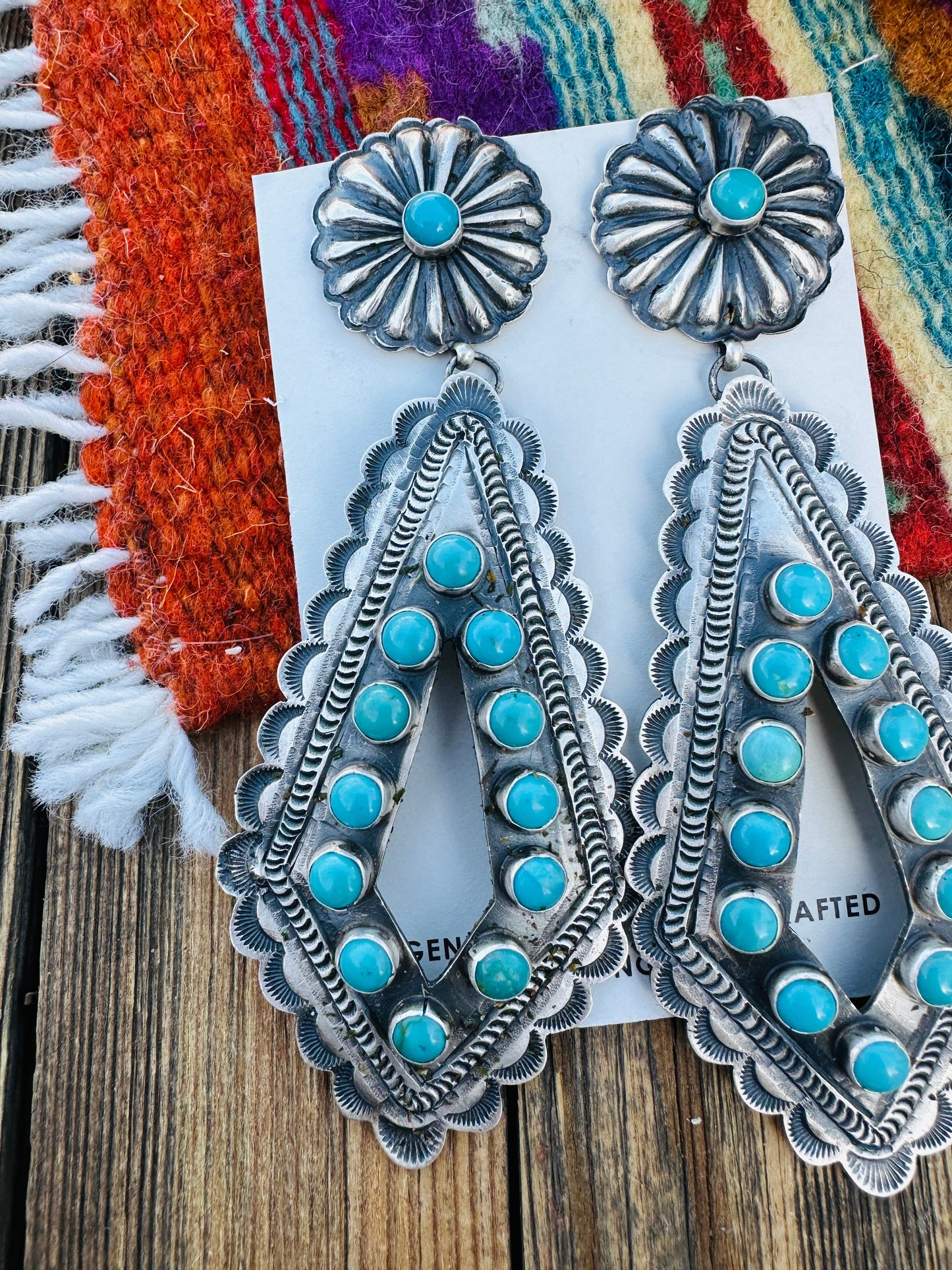 Handcrafted Turquoise & Sterling Silver Dangle Earrings by Eugene Charley