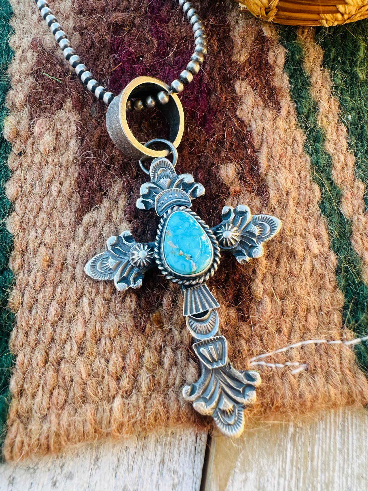 Handcrafted Sterling Silver & Turquoise Cross Pendant by Kevin Billah