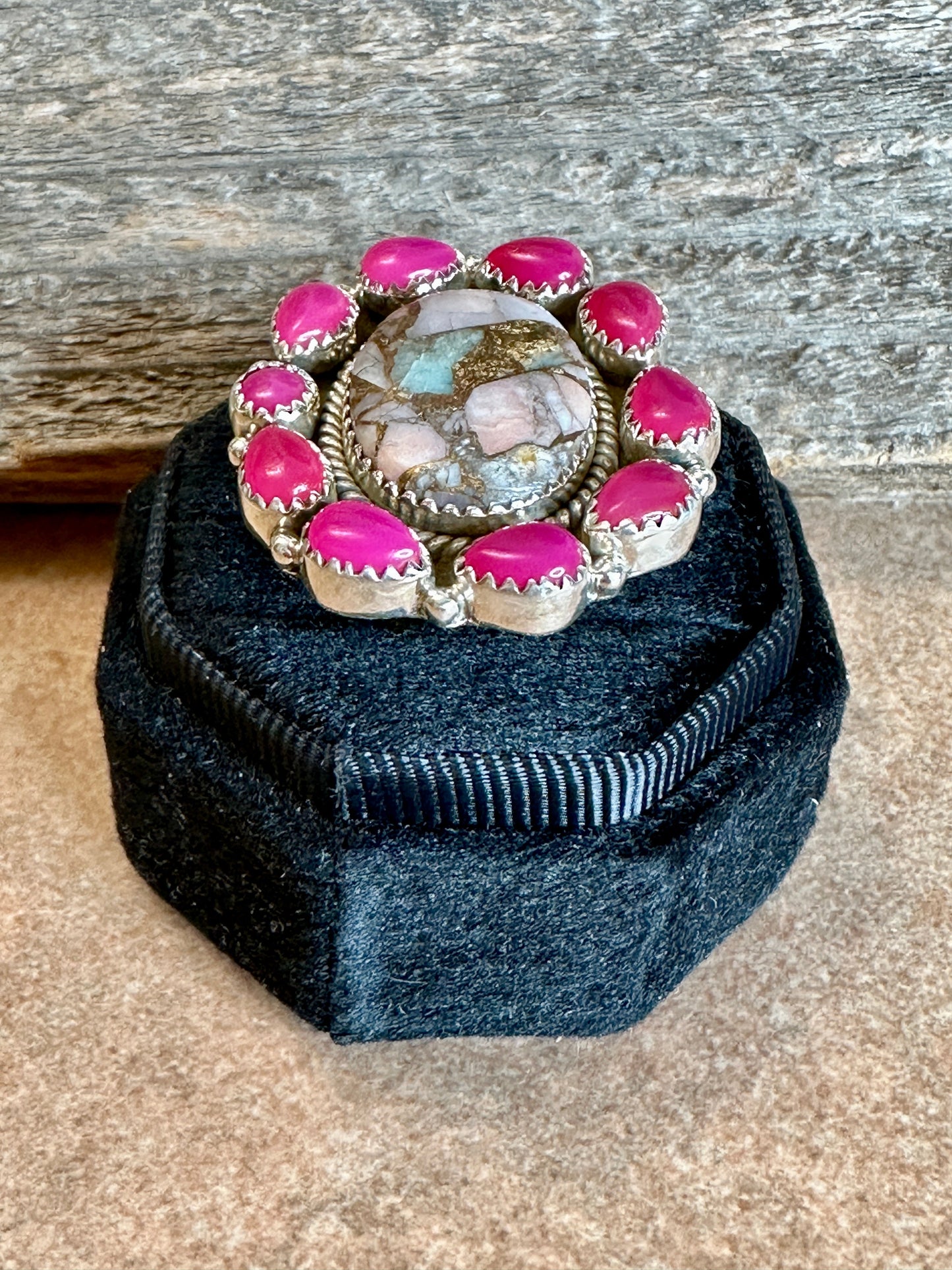 Handmade Pink Opal MultiStone Sterling Silver Adjustable Ring