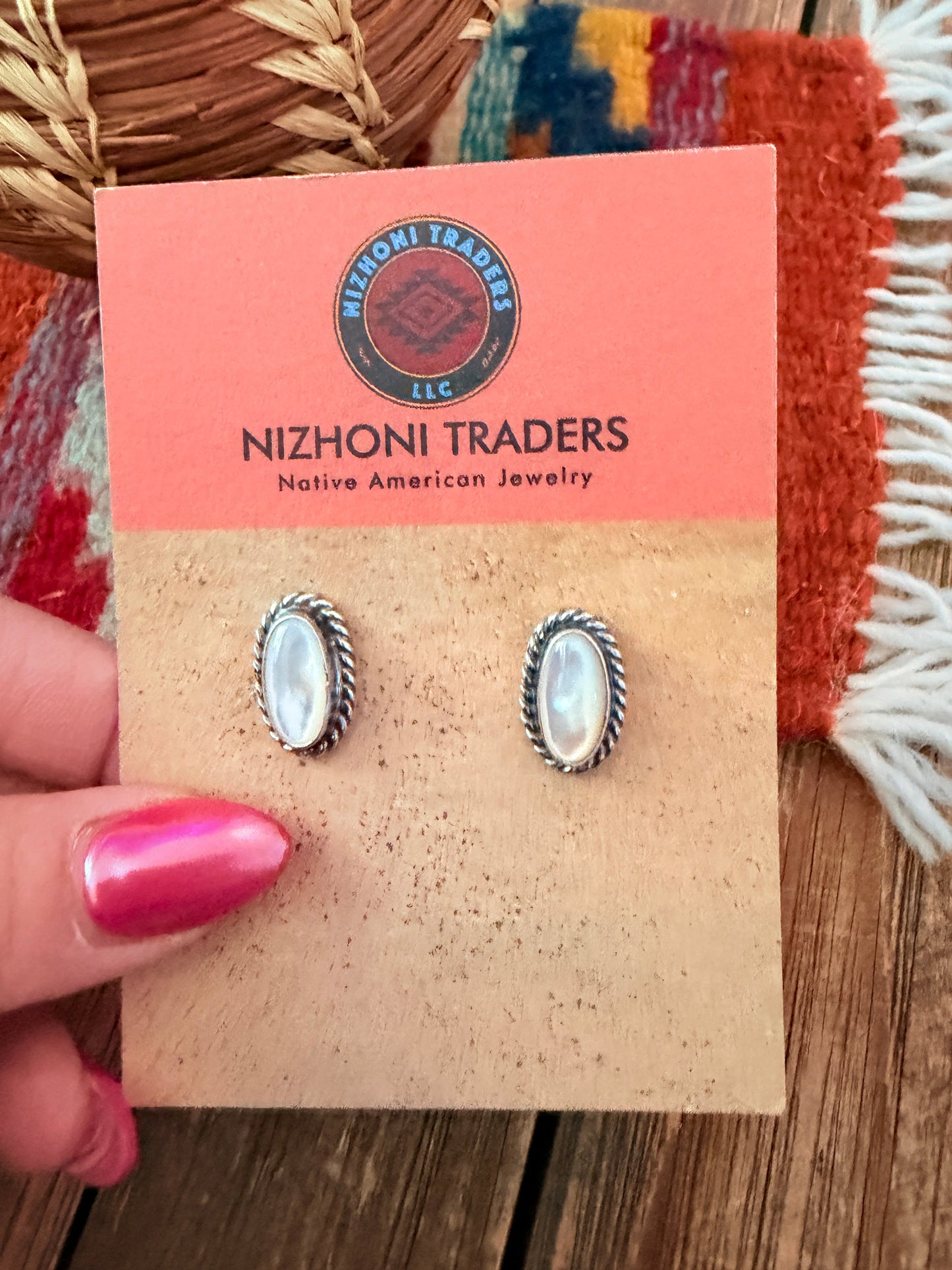 Handcrafted Sterling Silver and Mother of Pearl Stud Earrings
