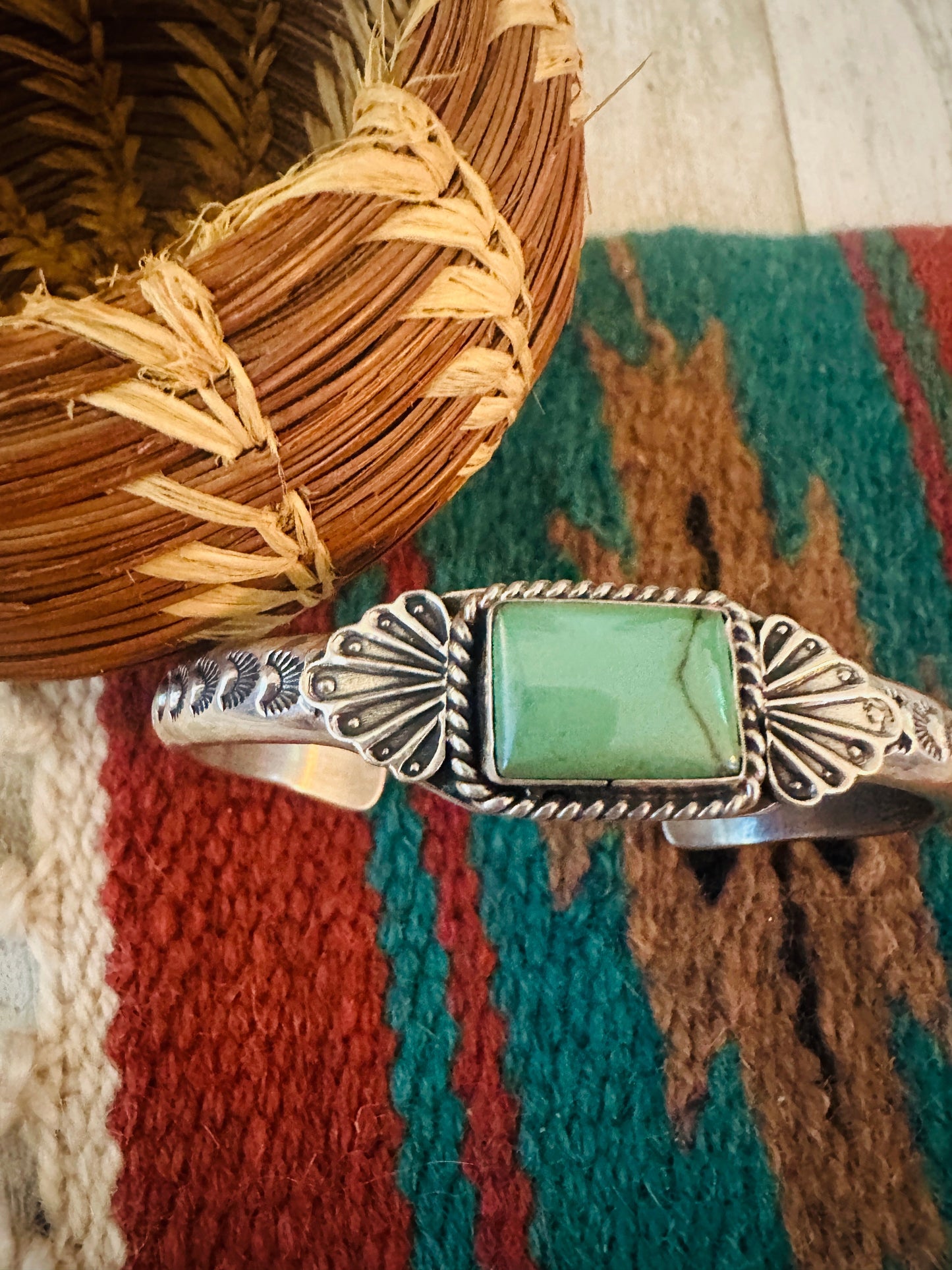 Handcrafted Old Pawn Sterling Silver & Turquoise Cuff Bracelet