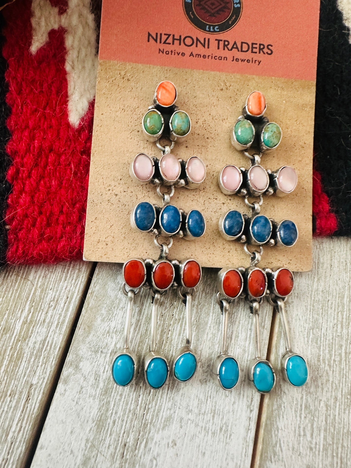 Handcrafted Multi Stone & Sterling Silver Chandelier Dangle Earrings
