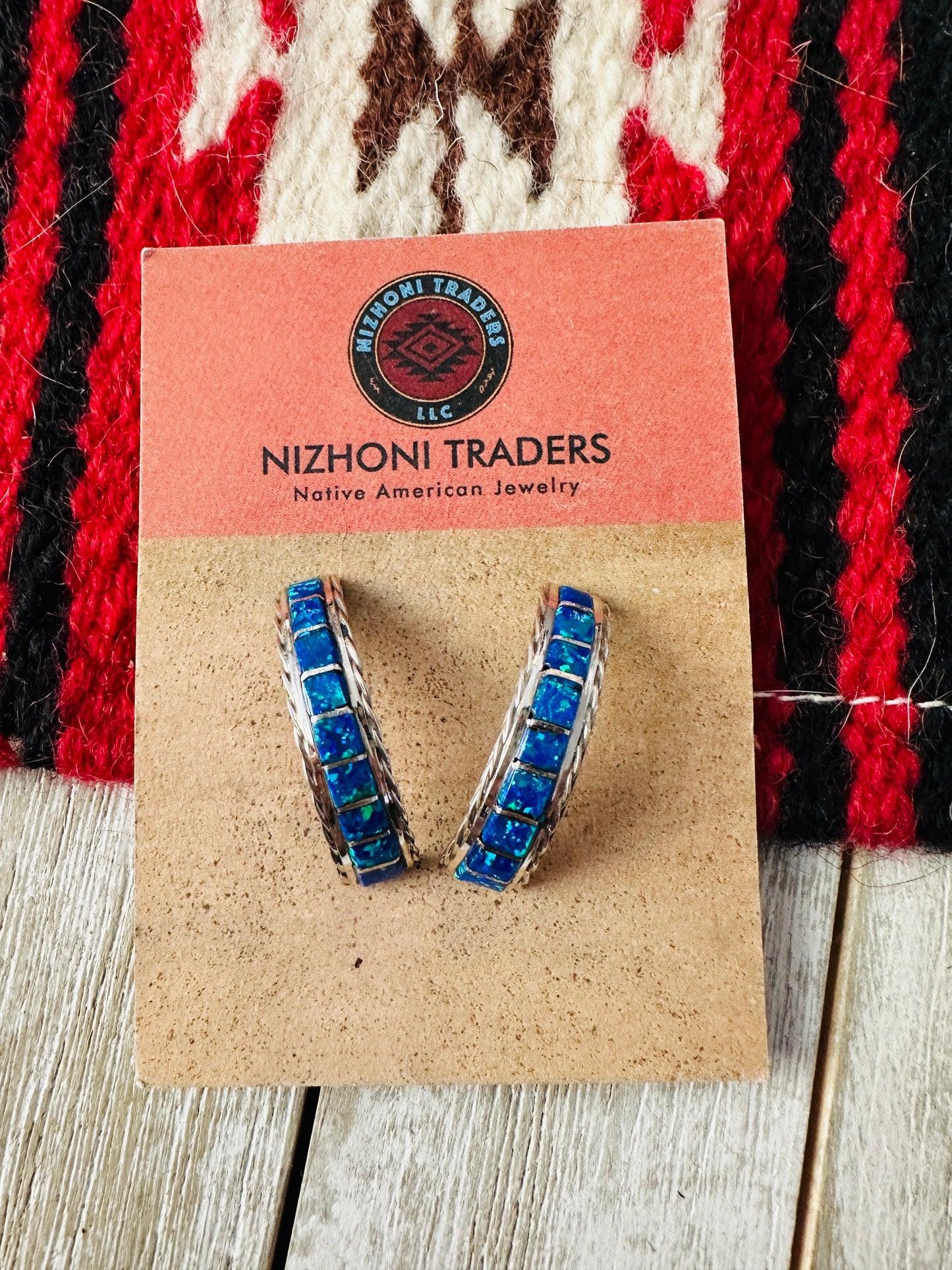 Handcrafted Opal & Sterling Silver Inlay Half Hoop Earrings