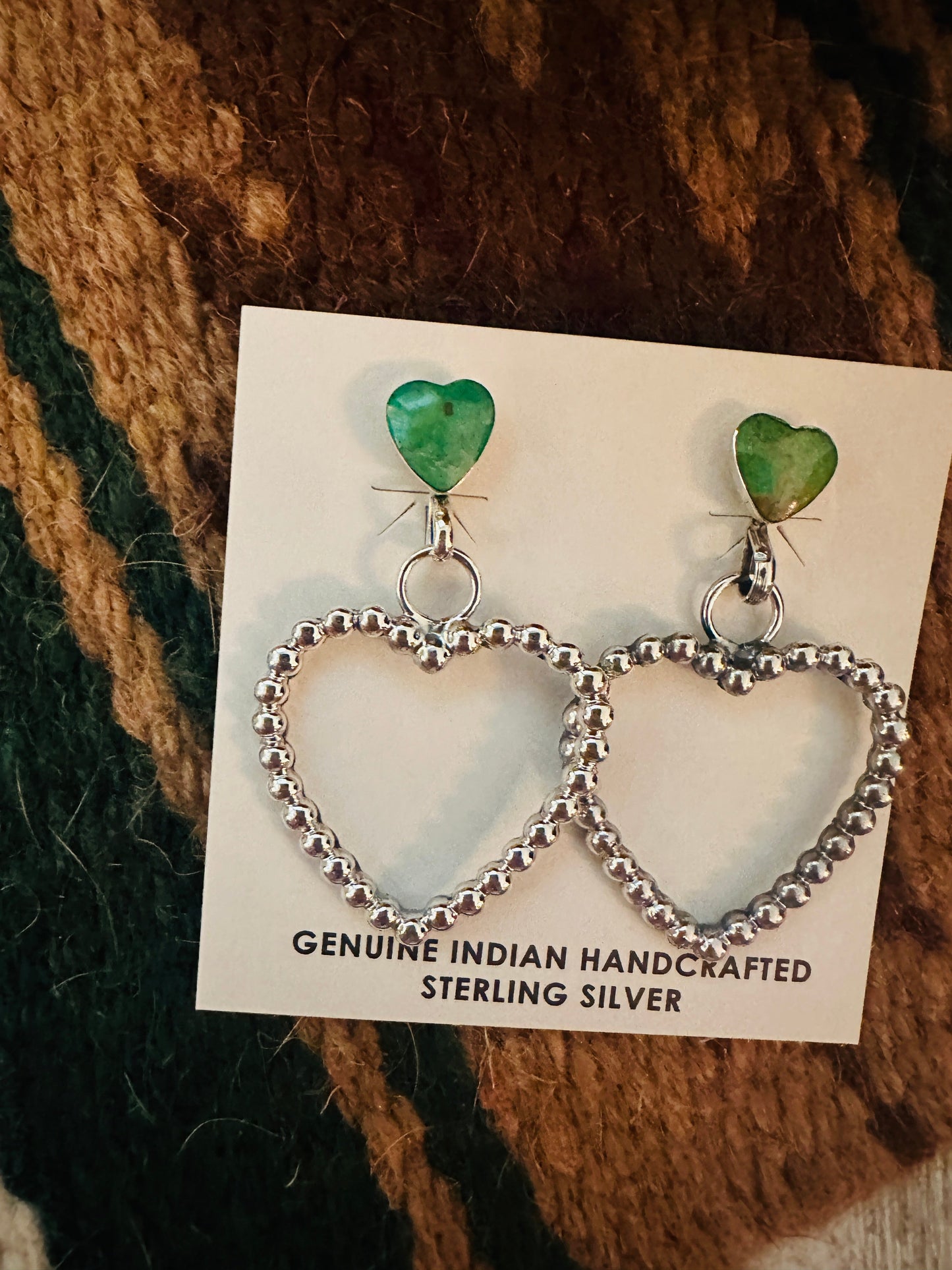 Handcrafted Sonoran Gold Turquoise & Sterling Silver Heart Dangle Earrings