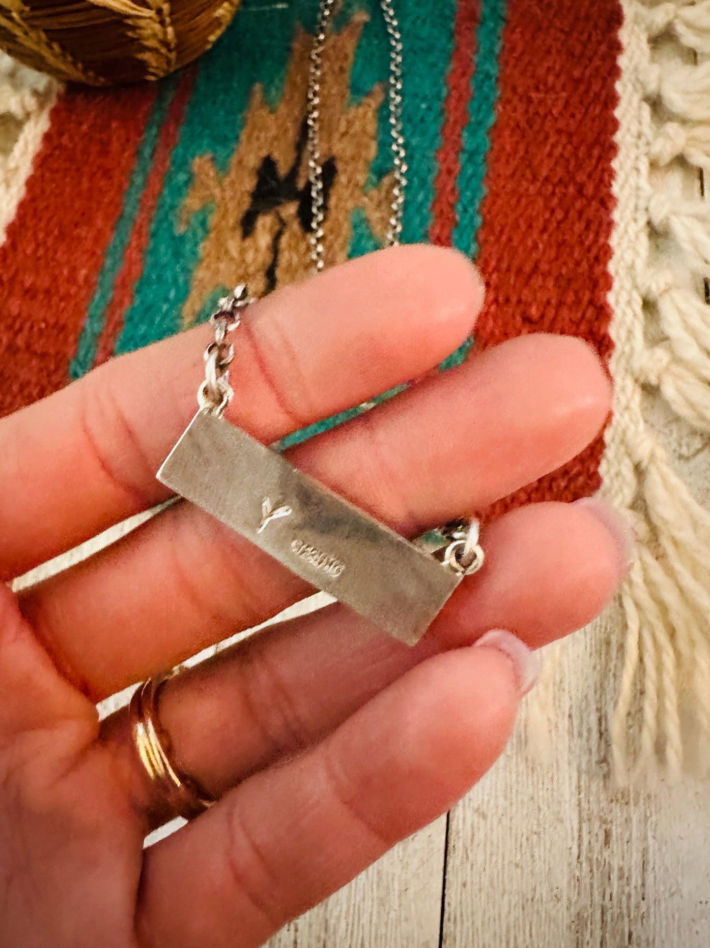 Handcrafted Opal, Onyx & Sterling Silver Inlay Bar Necklace