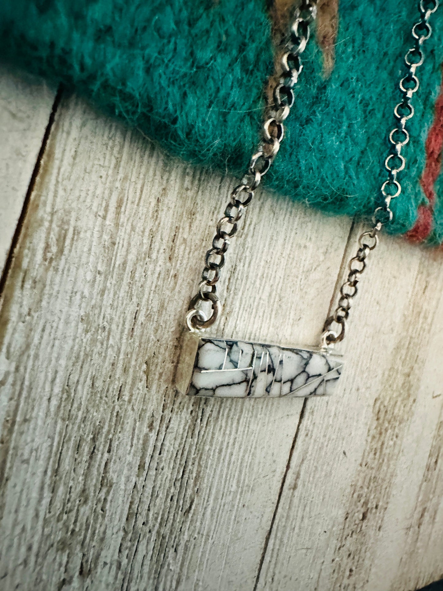 Handcrafted Howlite & Sterling Silver Inlay Bar Necklace
