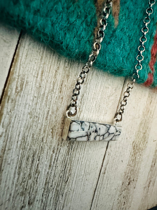 Handcrafted Howlite & Sterling Silver Inlay Bar Necklace