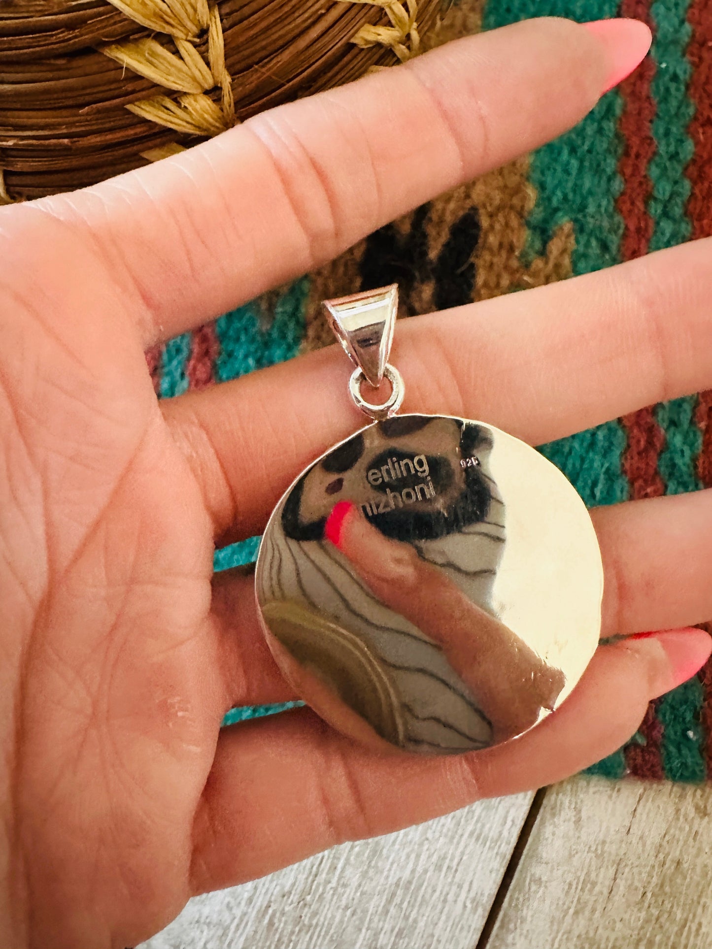 ** Christmas Collection ** Handmade Sterling Silver & Mother of Pearl Pendant Signed Nizhoni