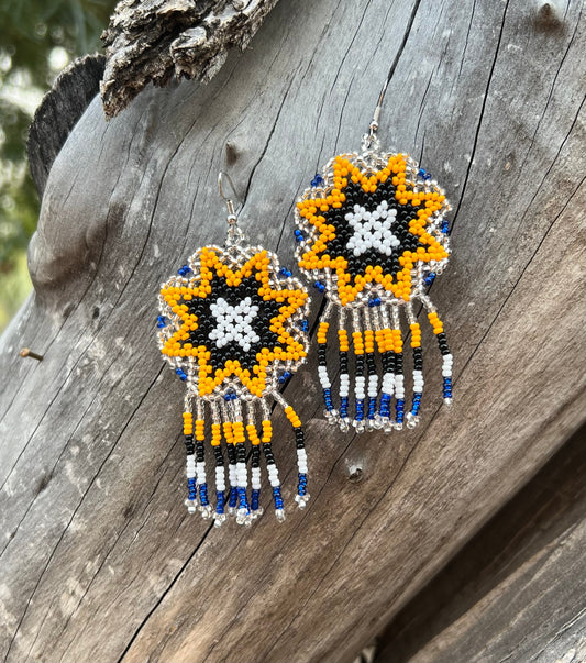 Handmade MultiColor Beaded Dangle Earrings (Yellow, Black, & White)