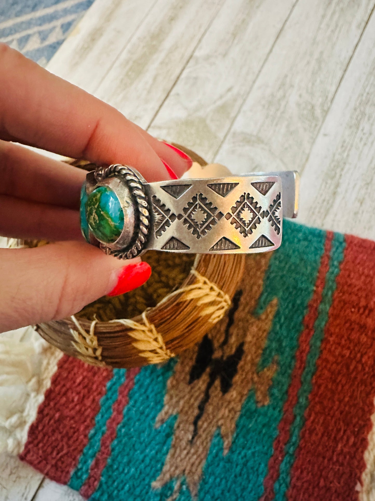 Handcrafted Sterling Silver & Sonoran Mountain Turquoise Cuff Bracelet /