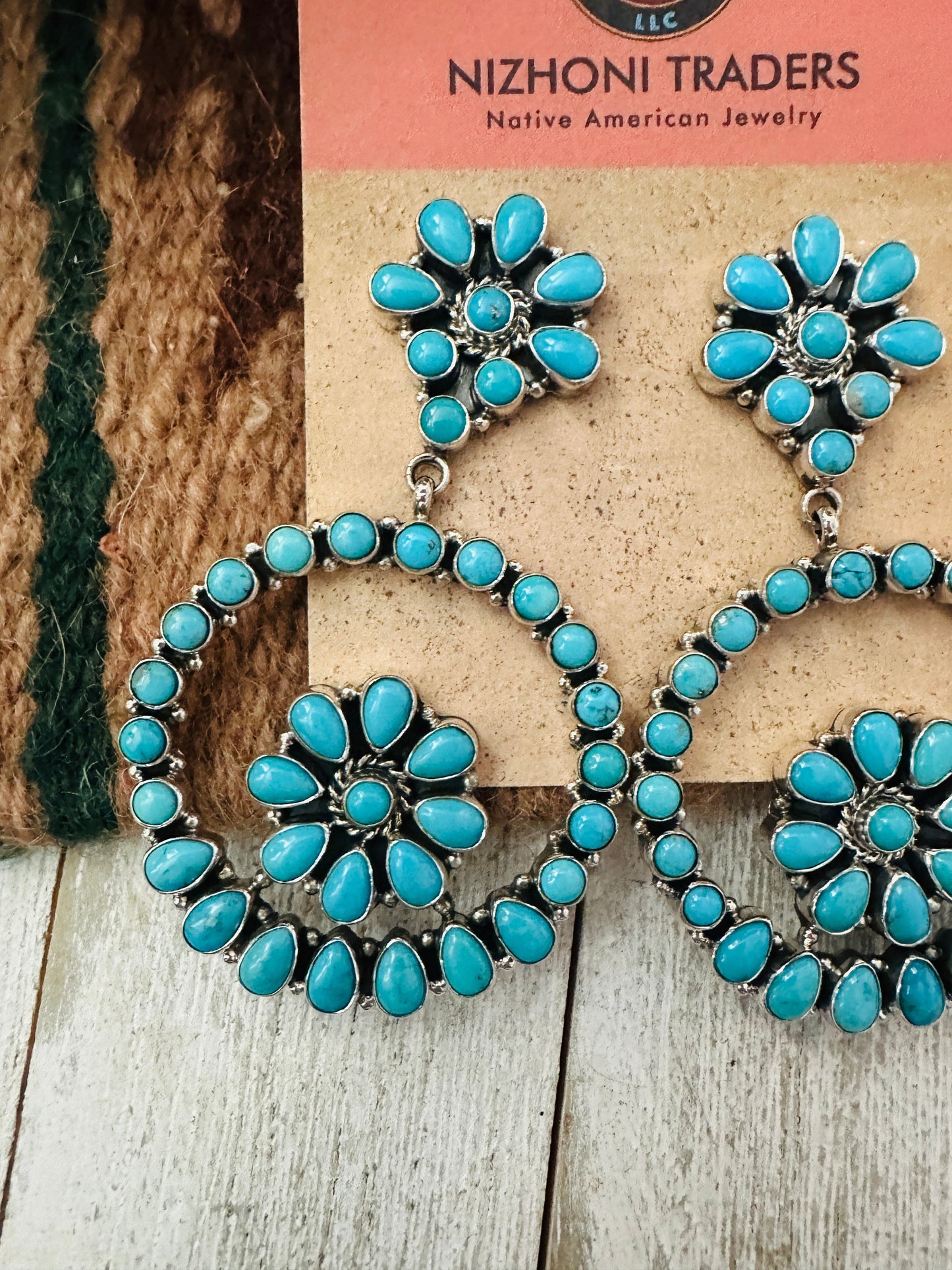 Handcrafted Sterling Silver & Sleeping Beauty Turquoise Cluster Dangle Earrings