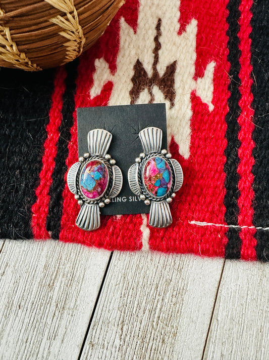 Handcrafted Pink Dream Mojave & Sterling Silver Post Earrings