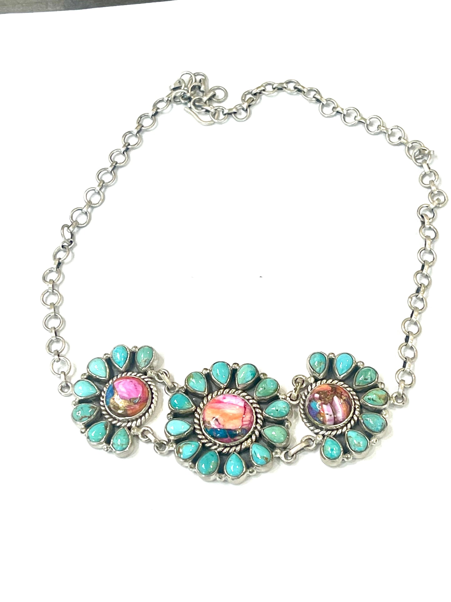 Handmade Sterling Silver, Turquoise & Pink Dream Mojave Necklace
