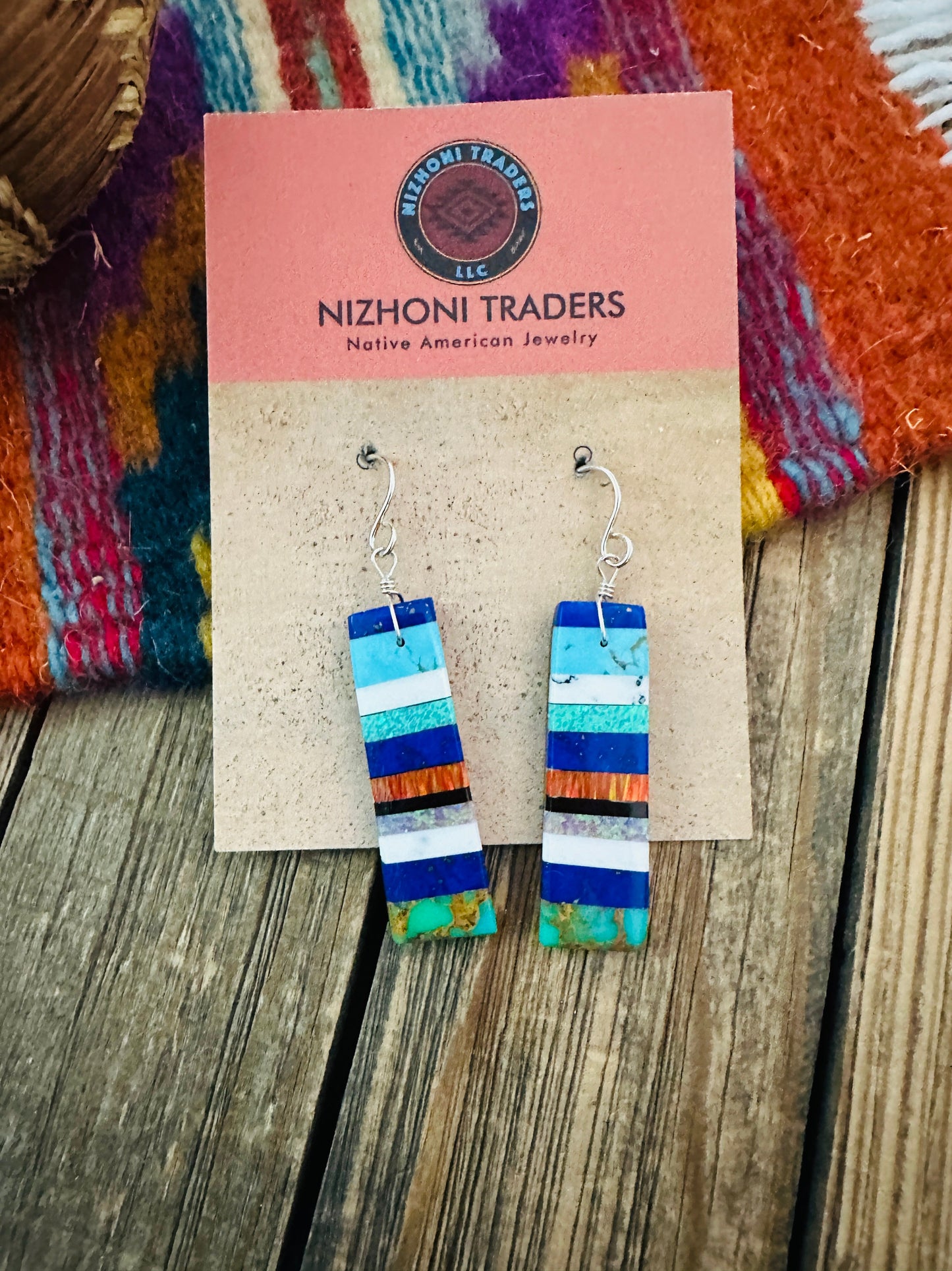 Handcrafted Multi Stone Inlay Slab Dangle Earrings