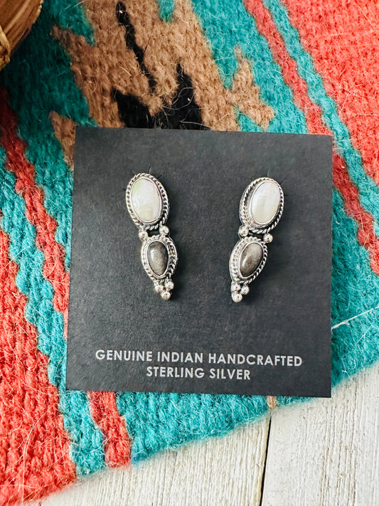 Handcrafted Sterling Silver, Pearl & Hematite Post Earrings