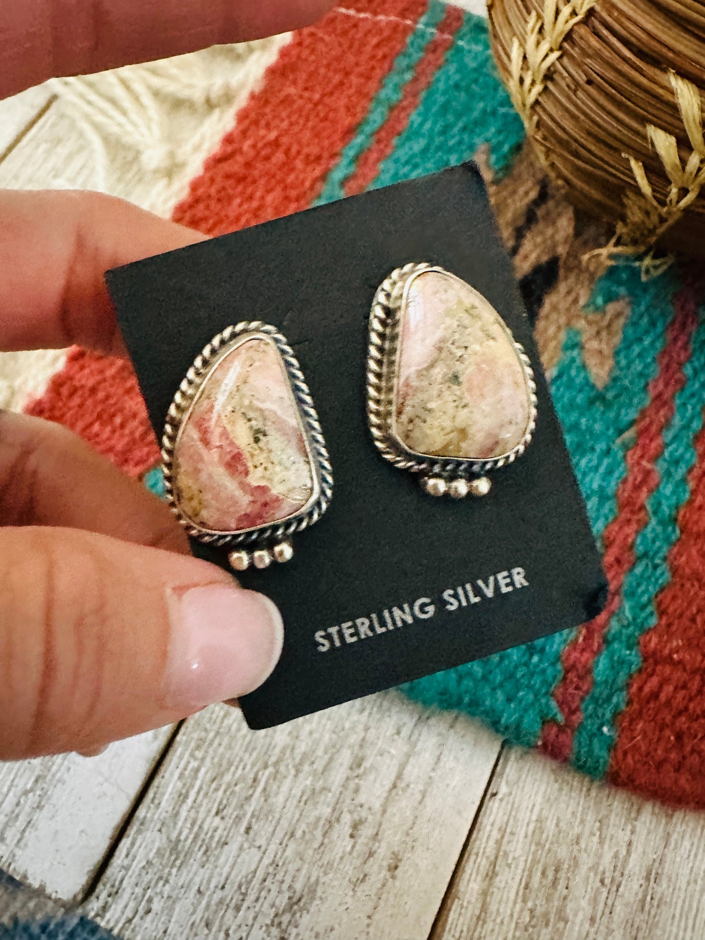 Handcrafted Rhodochrosite & Sterling Silver Post Earrings