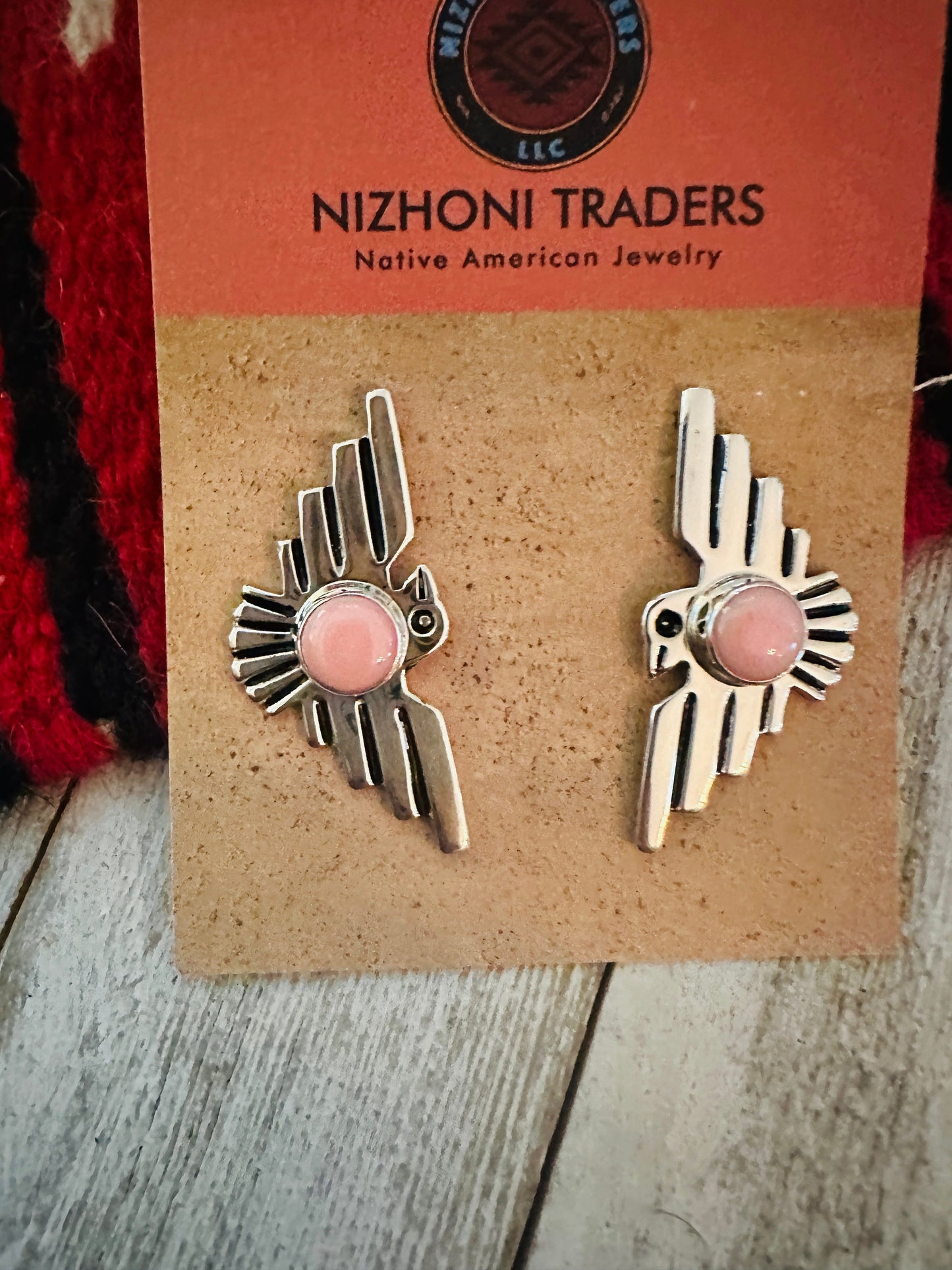Handcrafted Sterling Silver & Queen Pink Conch Thunderbird Post Earrings
