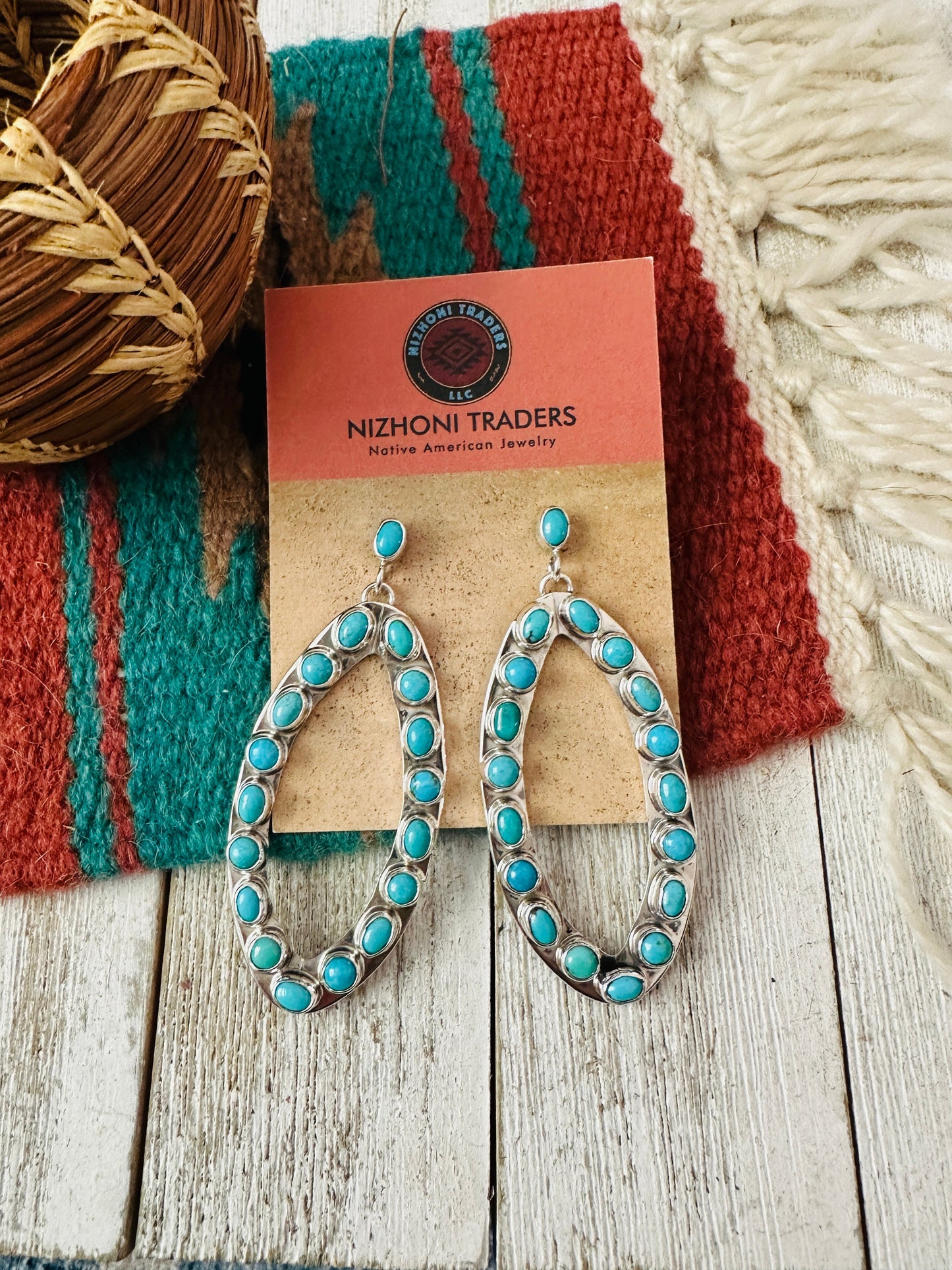 Handcrafted Sterling Silver & Turquoise Cluster Dangle Earrings