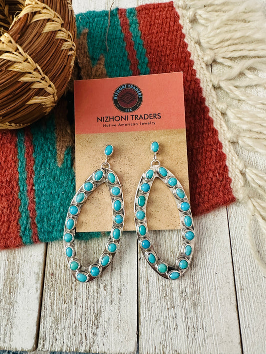 Handcrafted Sterling Silver & Turquoise Cluster Dangle Earrings