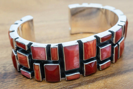 Wide Sangria Mosaic Sterling Silver Cuff