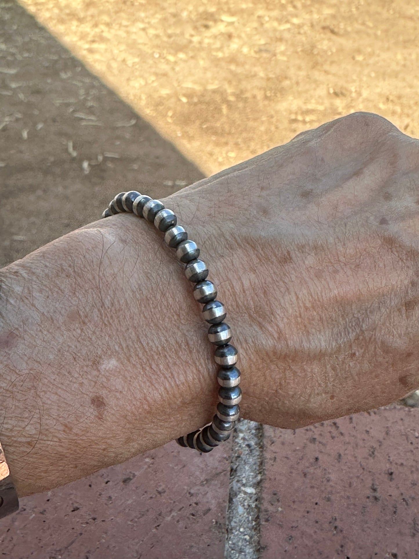 Handcrafted Sterling Silver Pearl 5mm Beaded Bracelet 7.5 inch