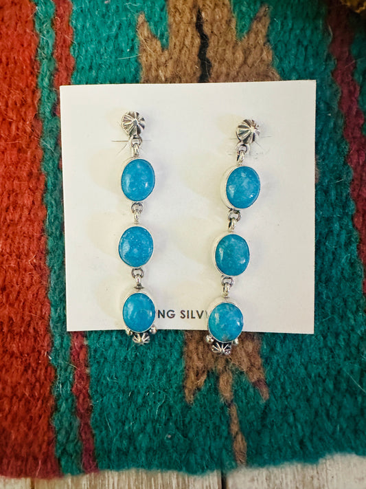 Handcrafted Kingman Turquoise And Sterling Silver Dangle Earrings