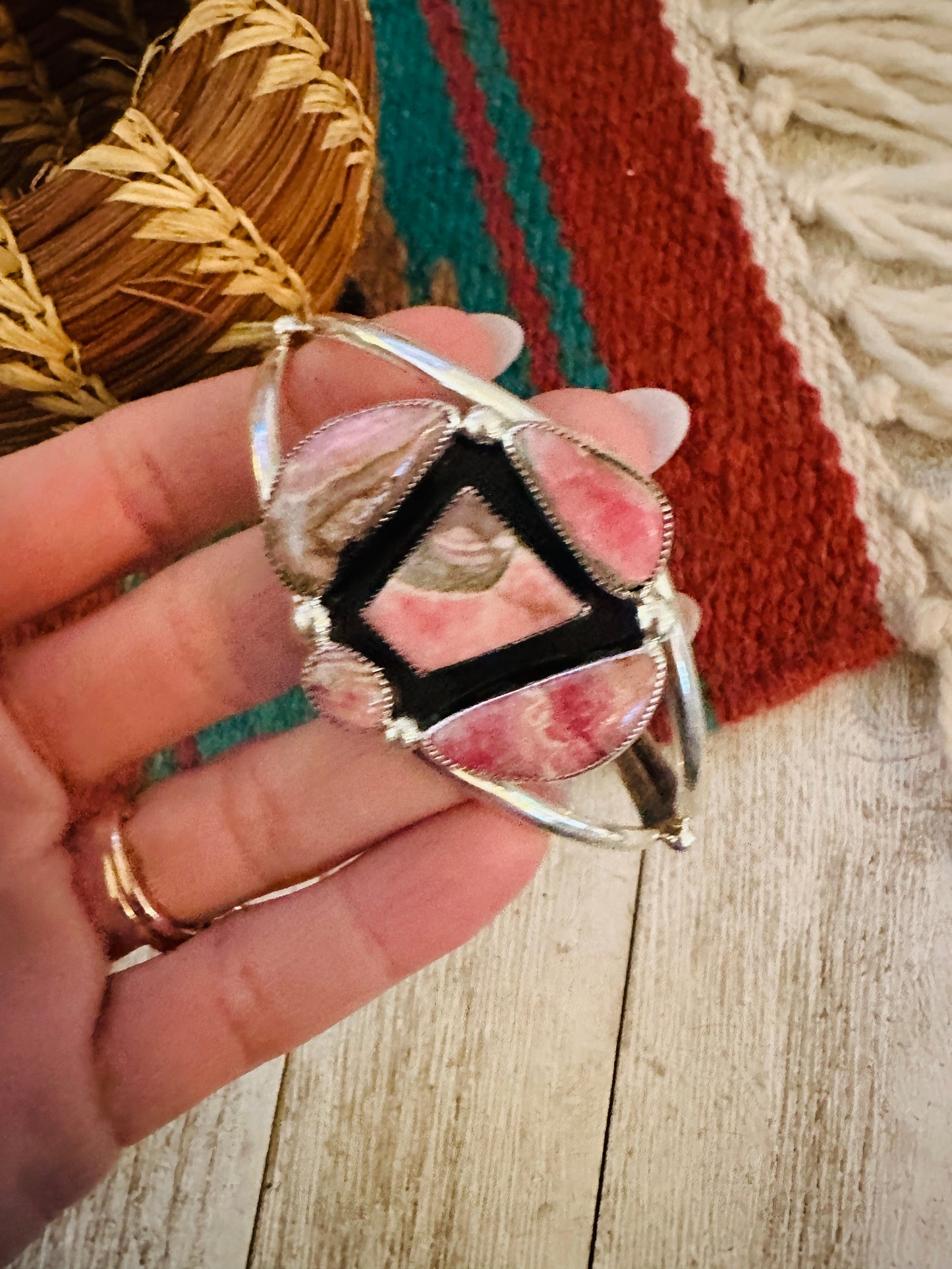 Handcrafted Sterling Silver & Rhodochrosite Cuff Bracelet