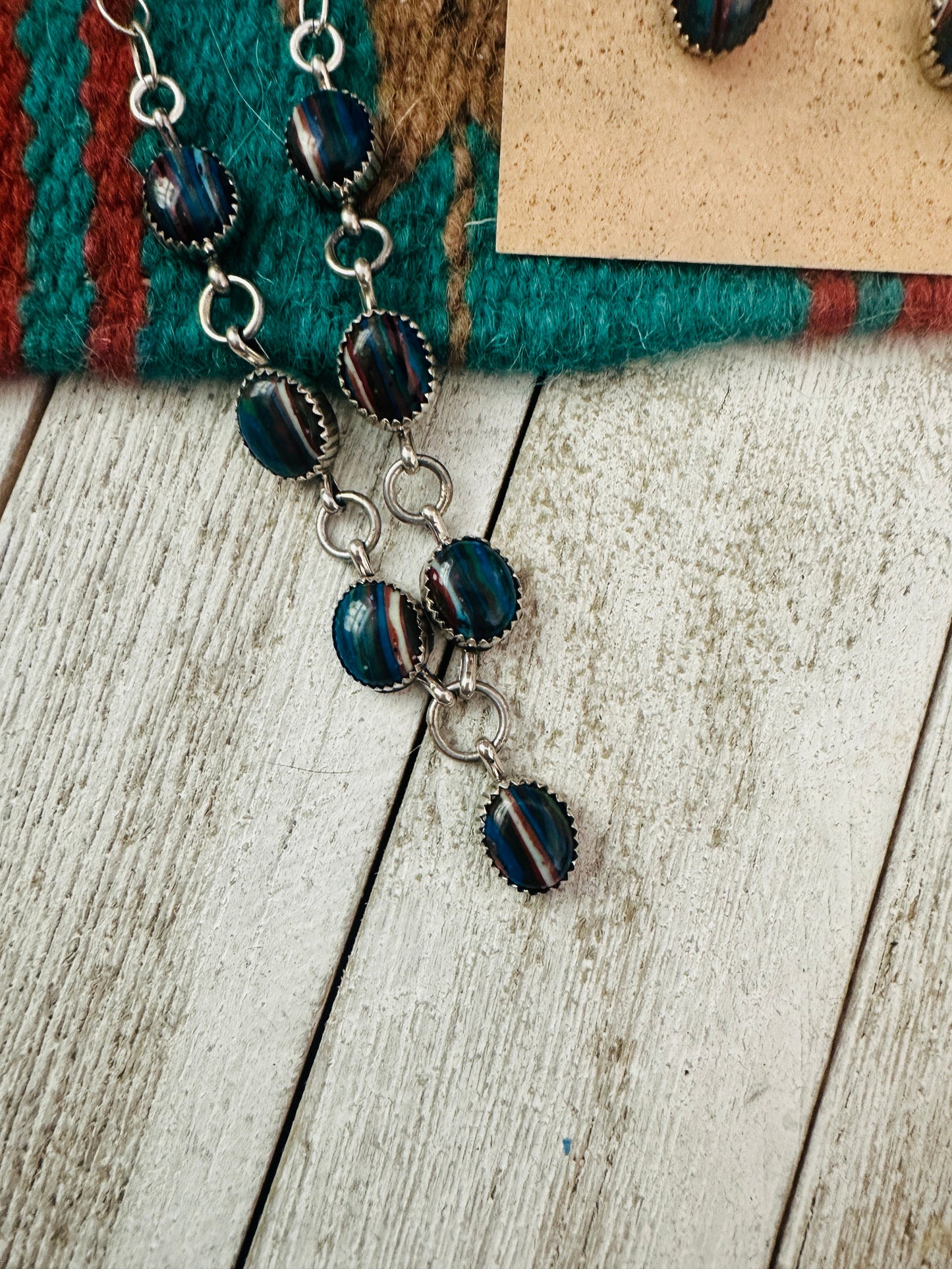 Handcrafted Rainbow Calsilica & Sterling Silver Necklace Set