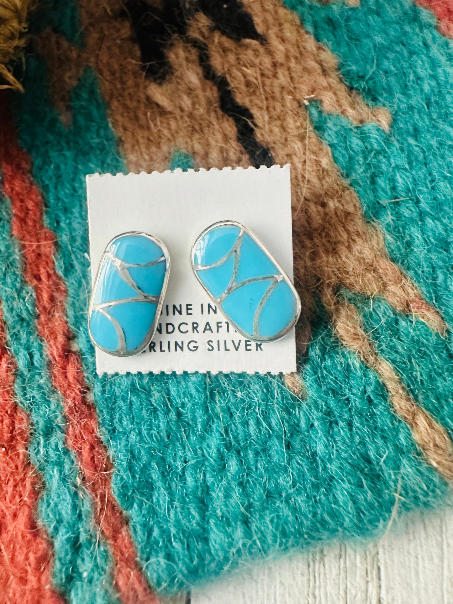 Handcrafted Turquoise & Sterling Silver Inlay Post Earrings