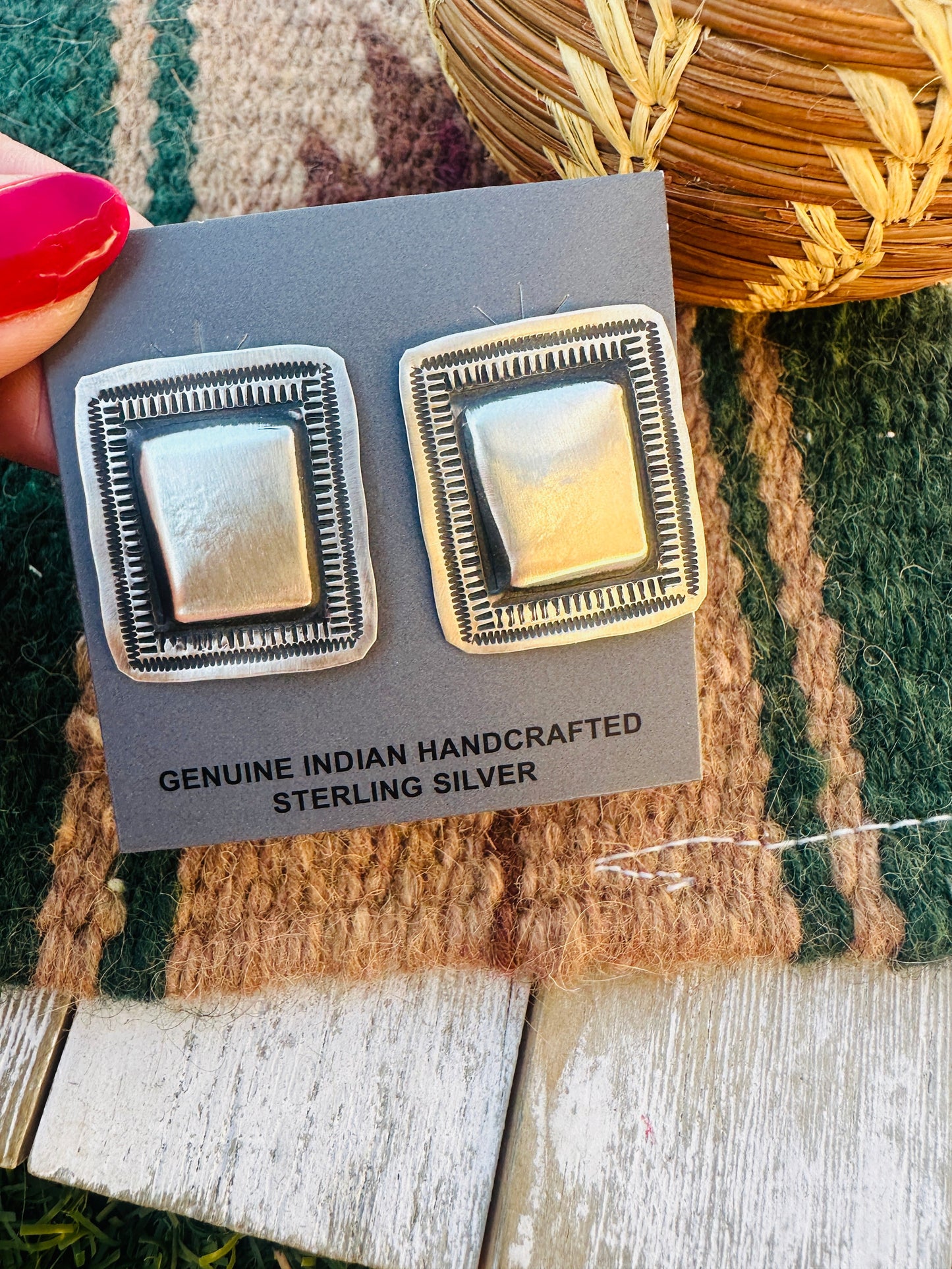 Handcrafted Sterling Silver Concho Post Earrings by Leander Tahe