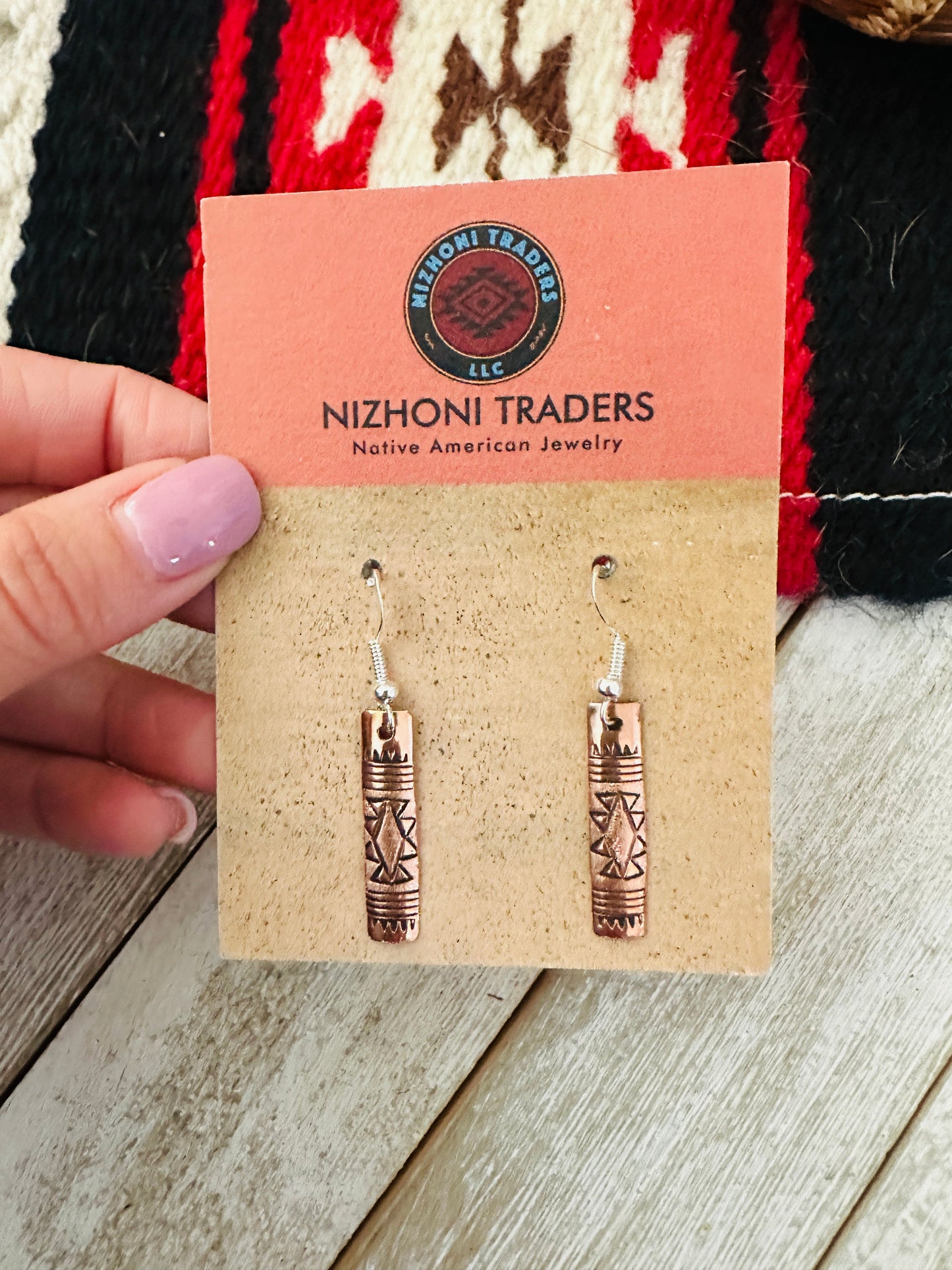 Hand Stamped Copper Dangle Earrings