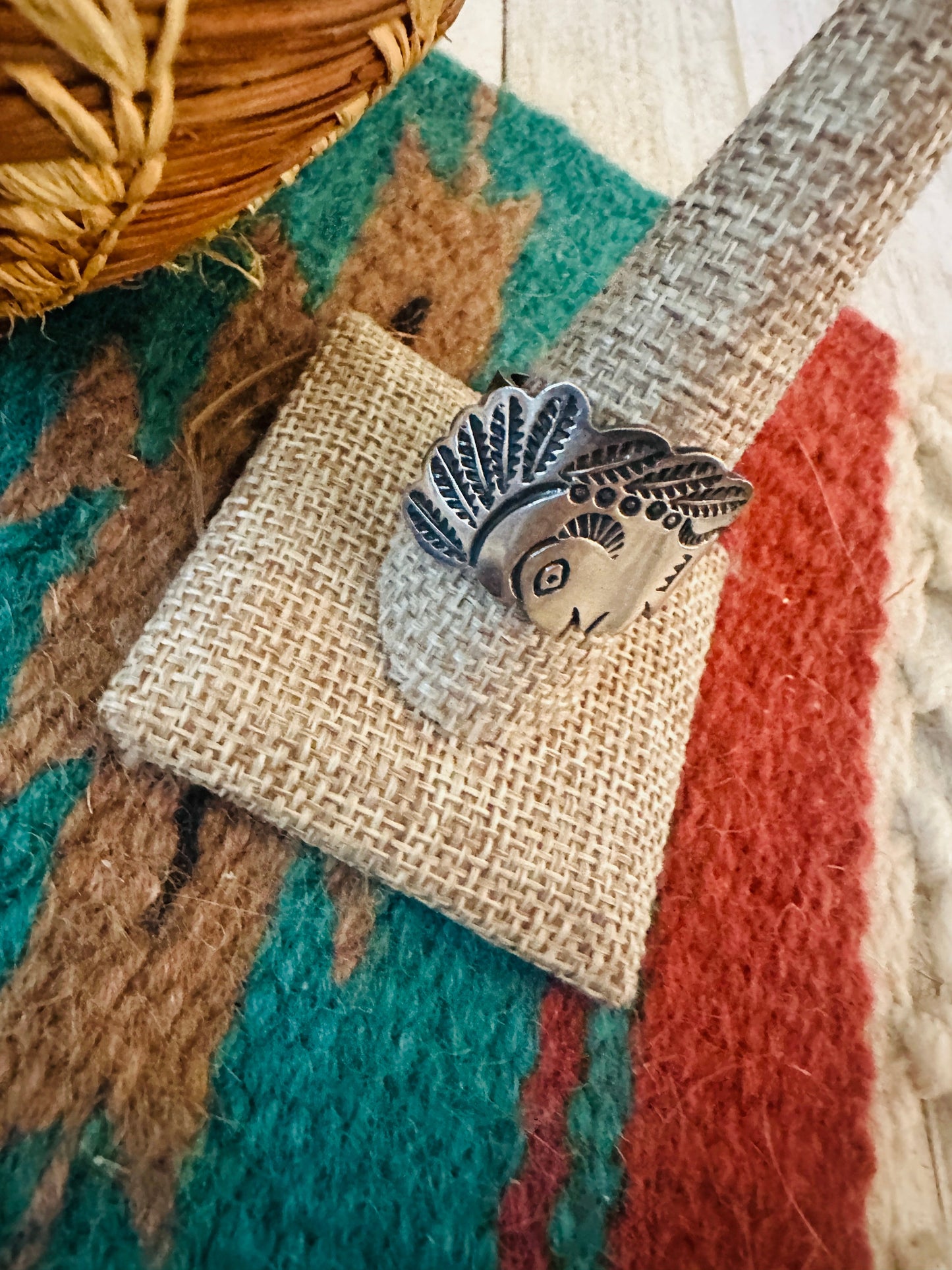 Handcrafted Old Pawn Sterling Silver Indian Chief Band Ring Size 11