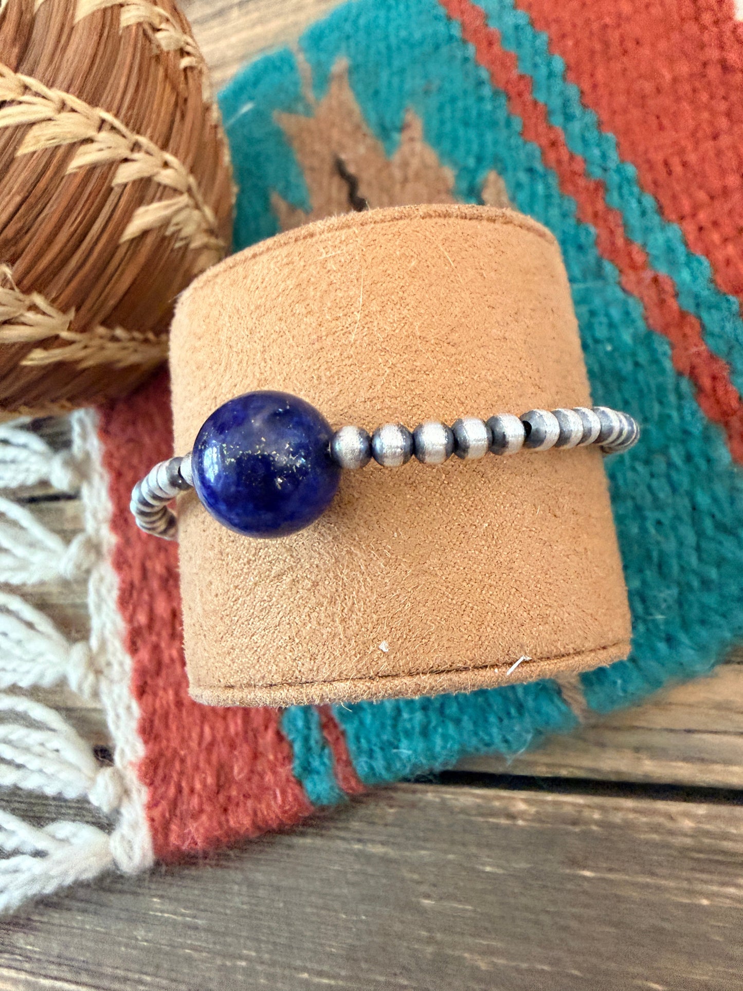 Handcrafted Lapis & Sterling Silver Pearl Beaded Bracelet
