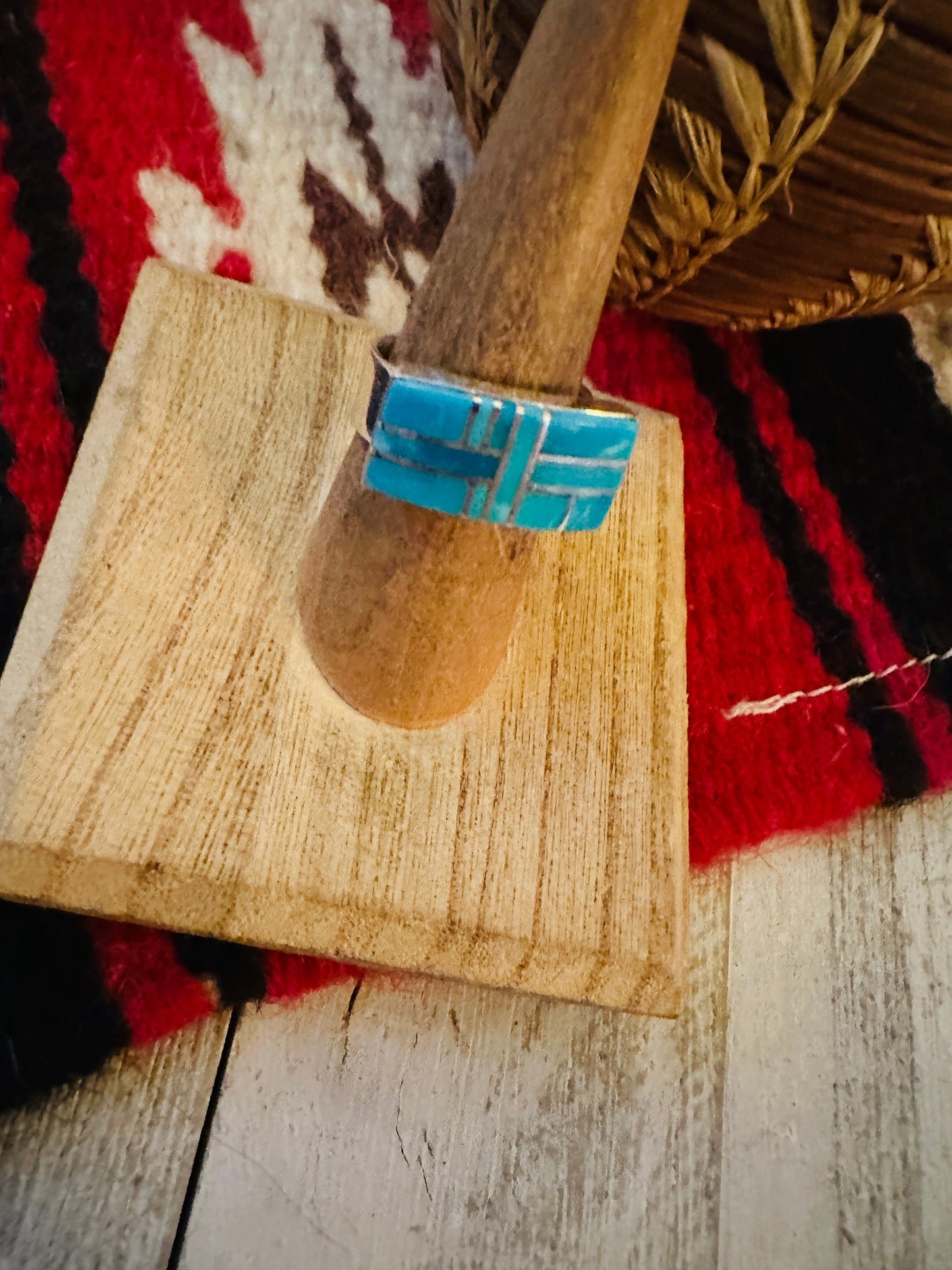 Handcrafted Turquoise & Sterling Silver Inlay Ring Size 6.75 by Julia Etsitty