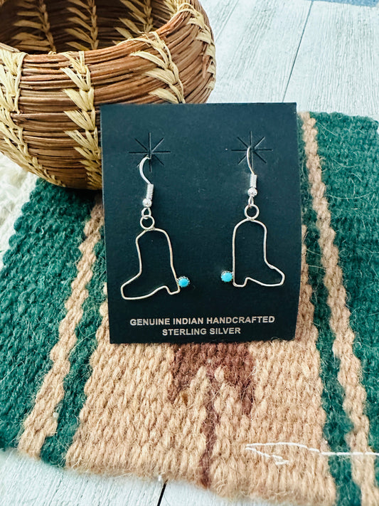 Navajo Turquoise & Sterling Silver Cowboy Boot Dangle Earrings