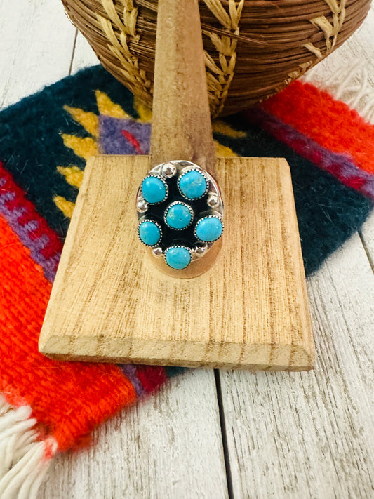 Handcrafted Turquoise & Sterling Silver Cluster Cigar Band Ring