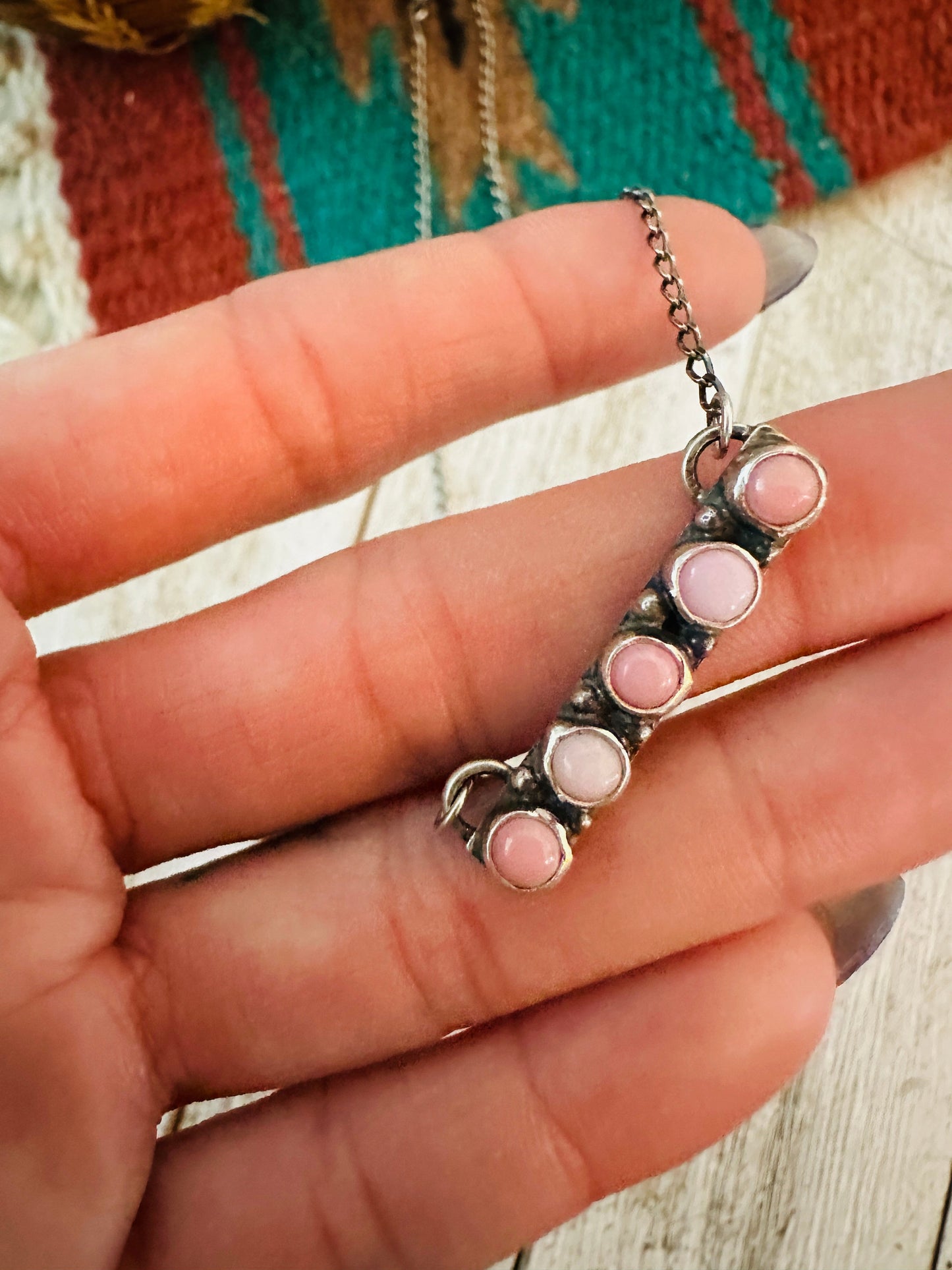 Handcrafted Sterling Silver & Queen Pink Conch Bar Necklace