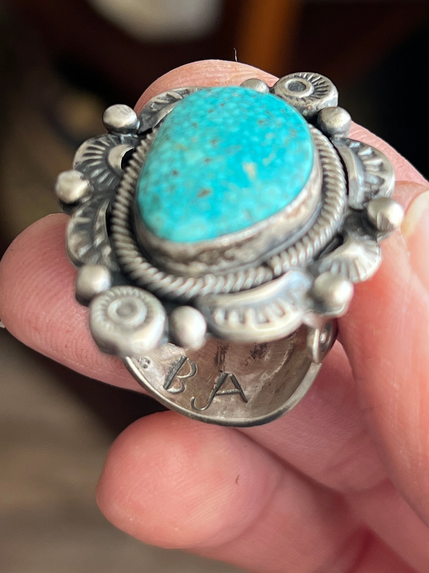 Handcrafted Sterling Silver and Natural Kingman Web Ring by Boyd Ashley, Size 8