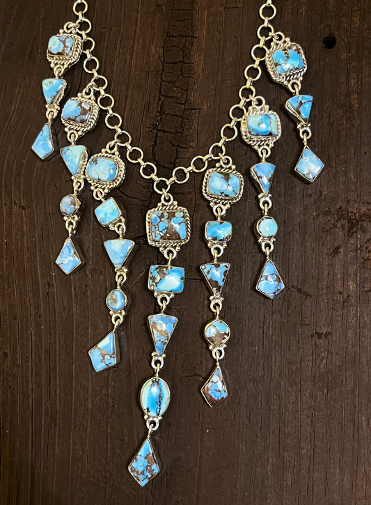 Handmade Golden Hills Turquoise & Sterling Silver Chandelier Necklace