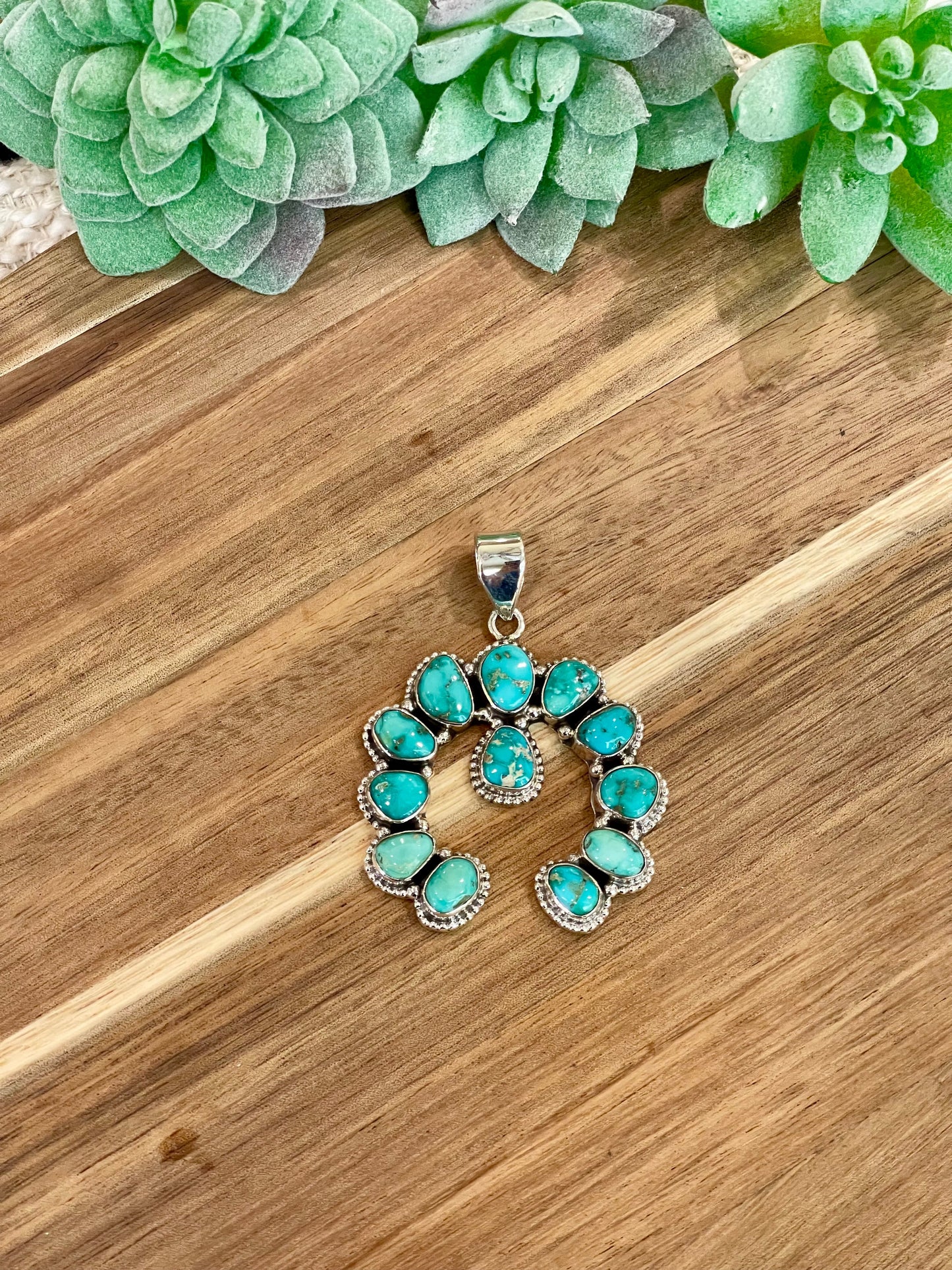 Handmade Sterling Silver & Sonoran Mountain Turquoise Naja Pendant- Bluer