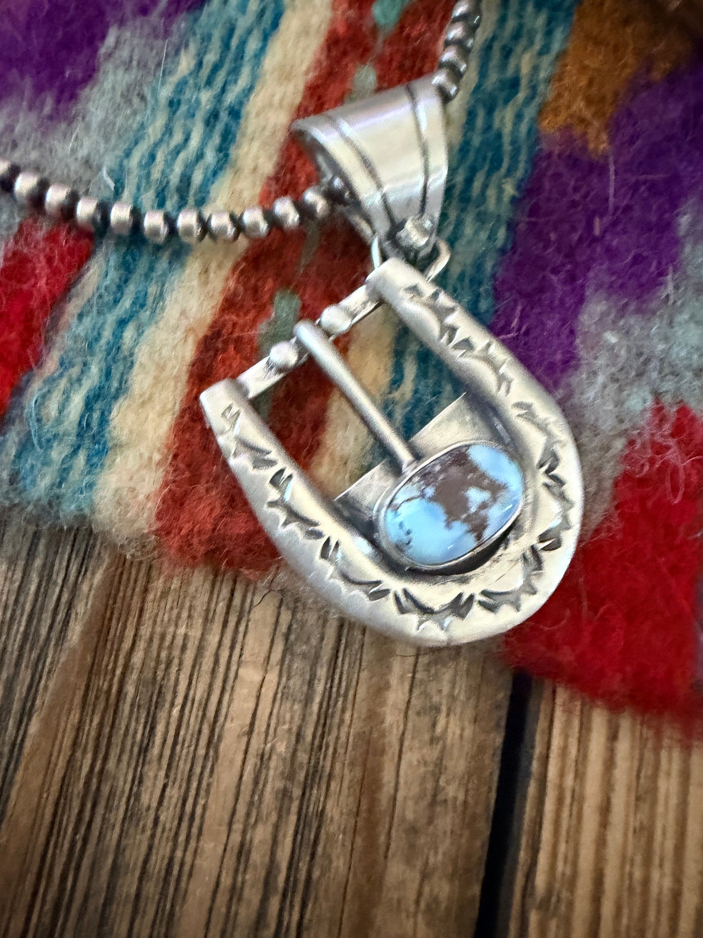 Handcrafted Sterling Silver & Turquoise Belt Buckle Pendant by Leroy James