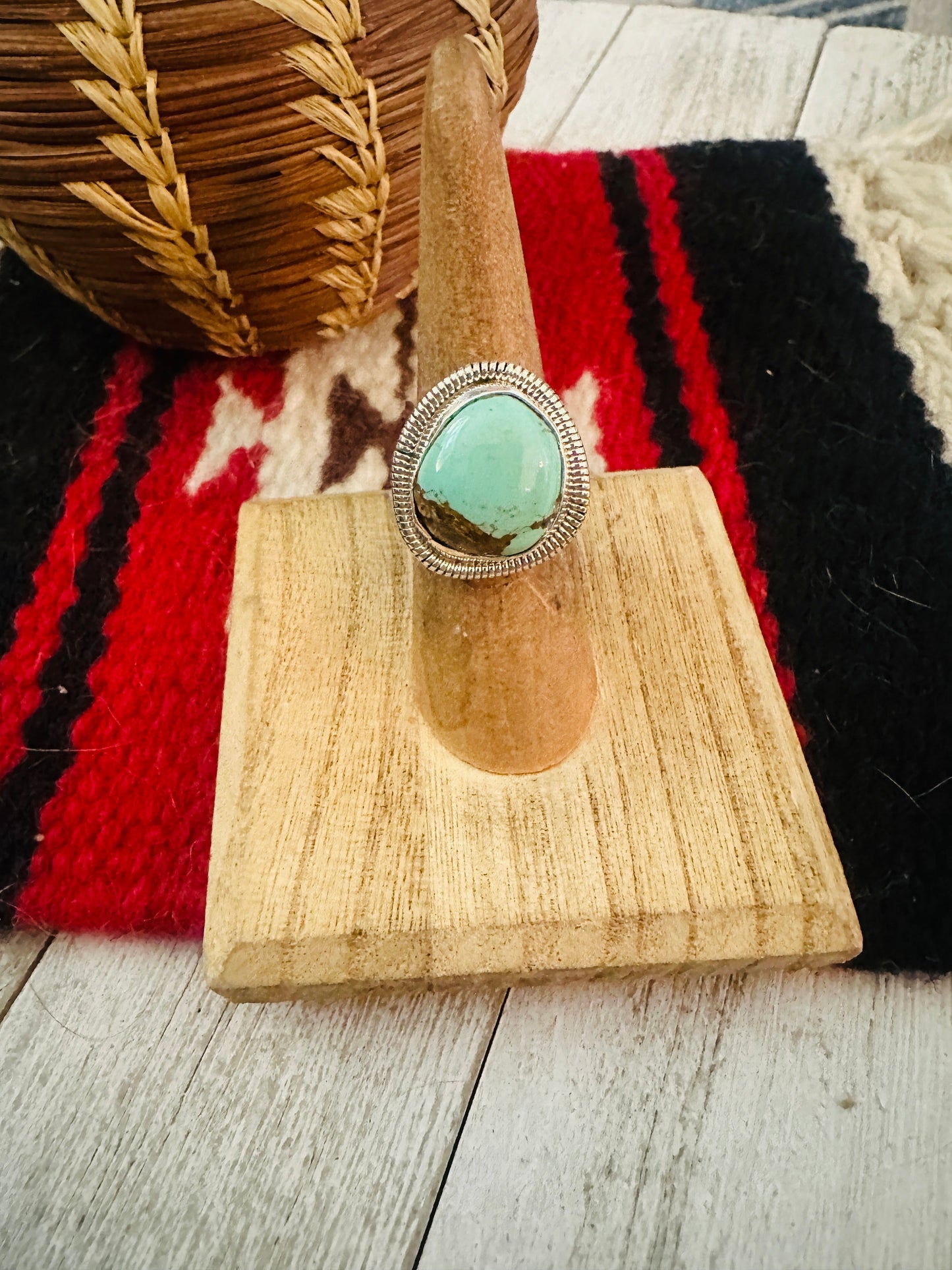 Handcrafted Sterling Silver & Turquoise Ring Size 5