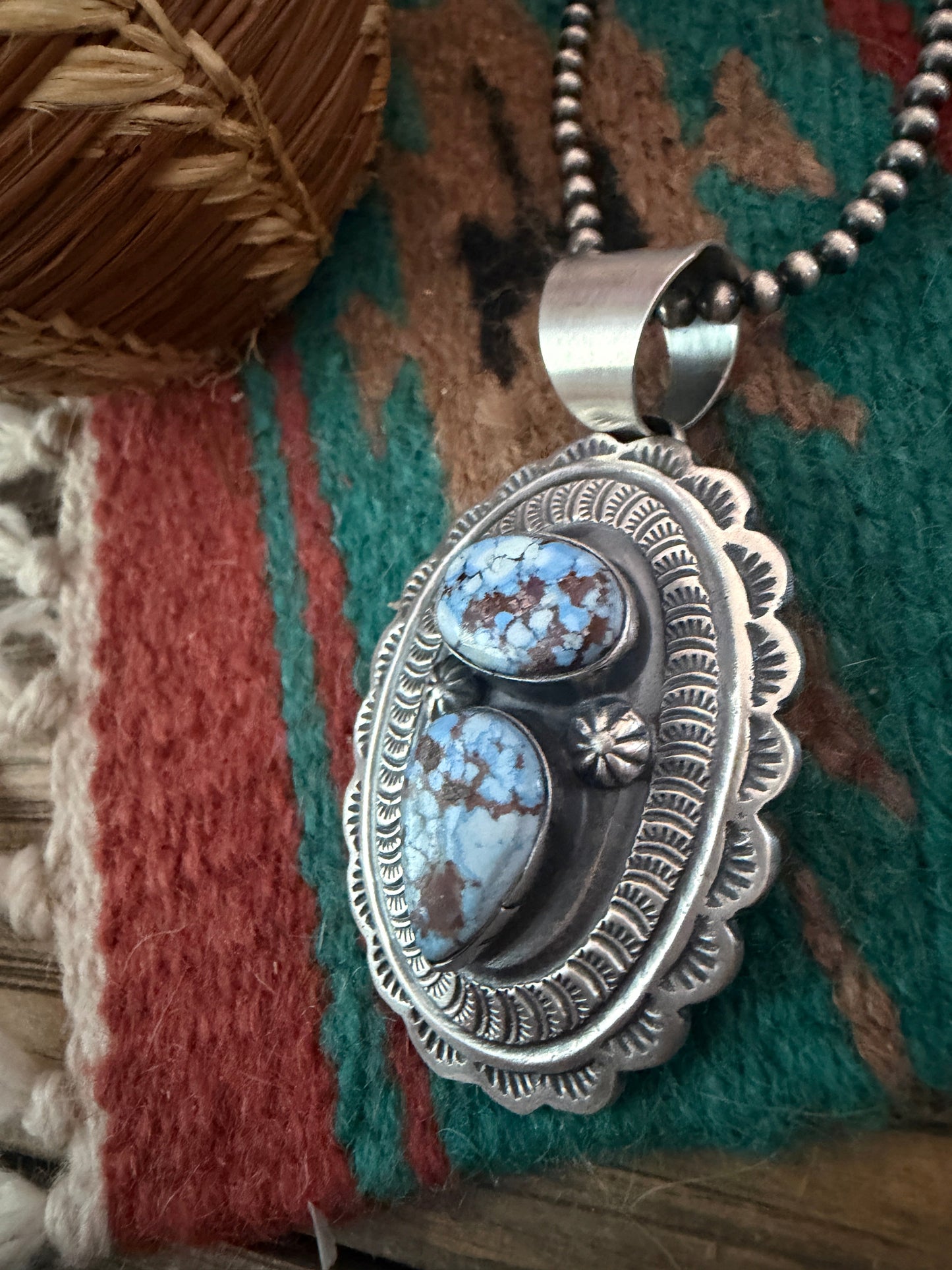 Handcrafted Sterling Silver & Golden Hills Turquoise Concho Pendant by Chimney Butte
