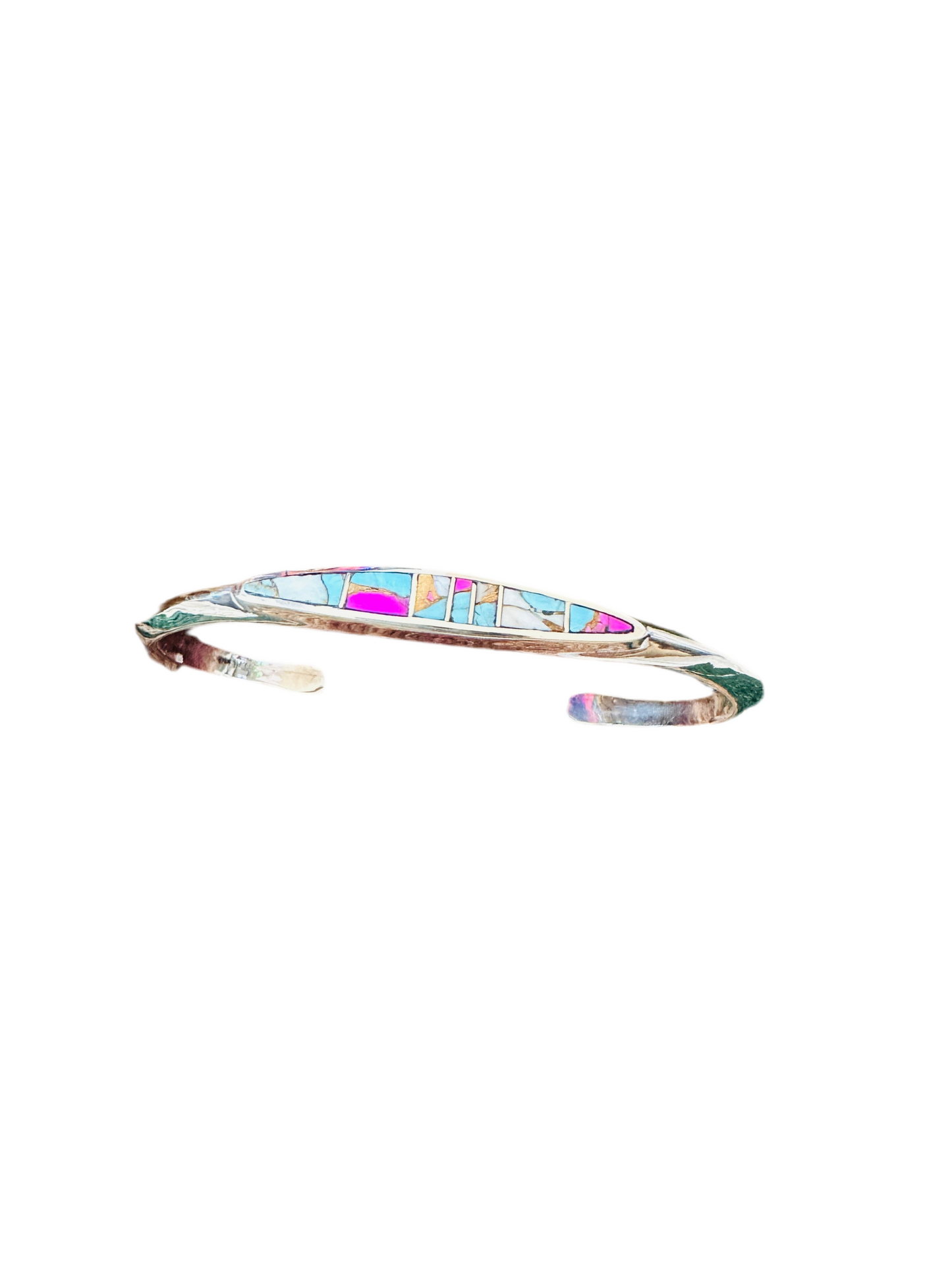 Handcrafted Cotton Candy & Sterling Silver Inlay Cuff Bracelet