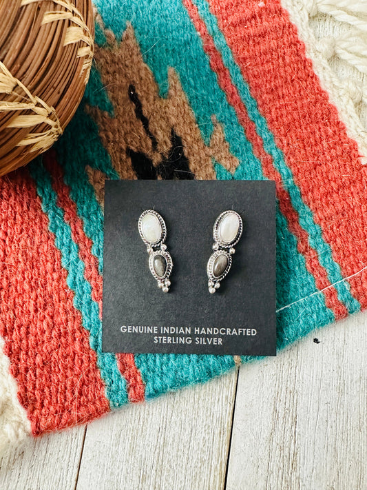 Handcrafted Sterling Silver, Pearl & Hematite Post Earrings