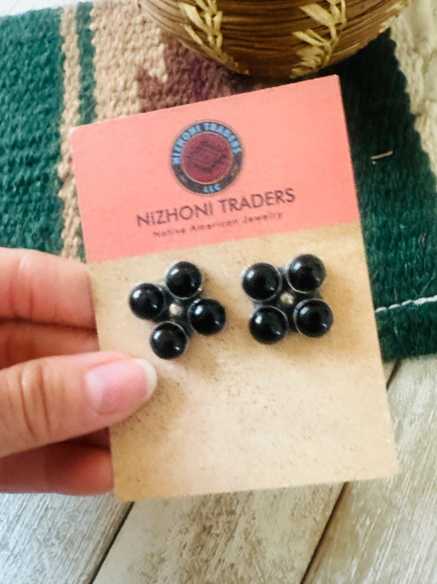 Handcrafted Onyx & Sterling Silver Cluster Post Earrings