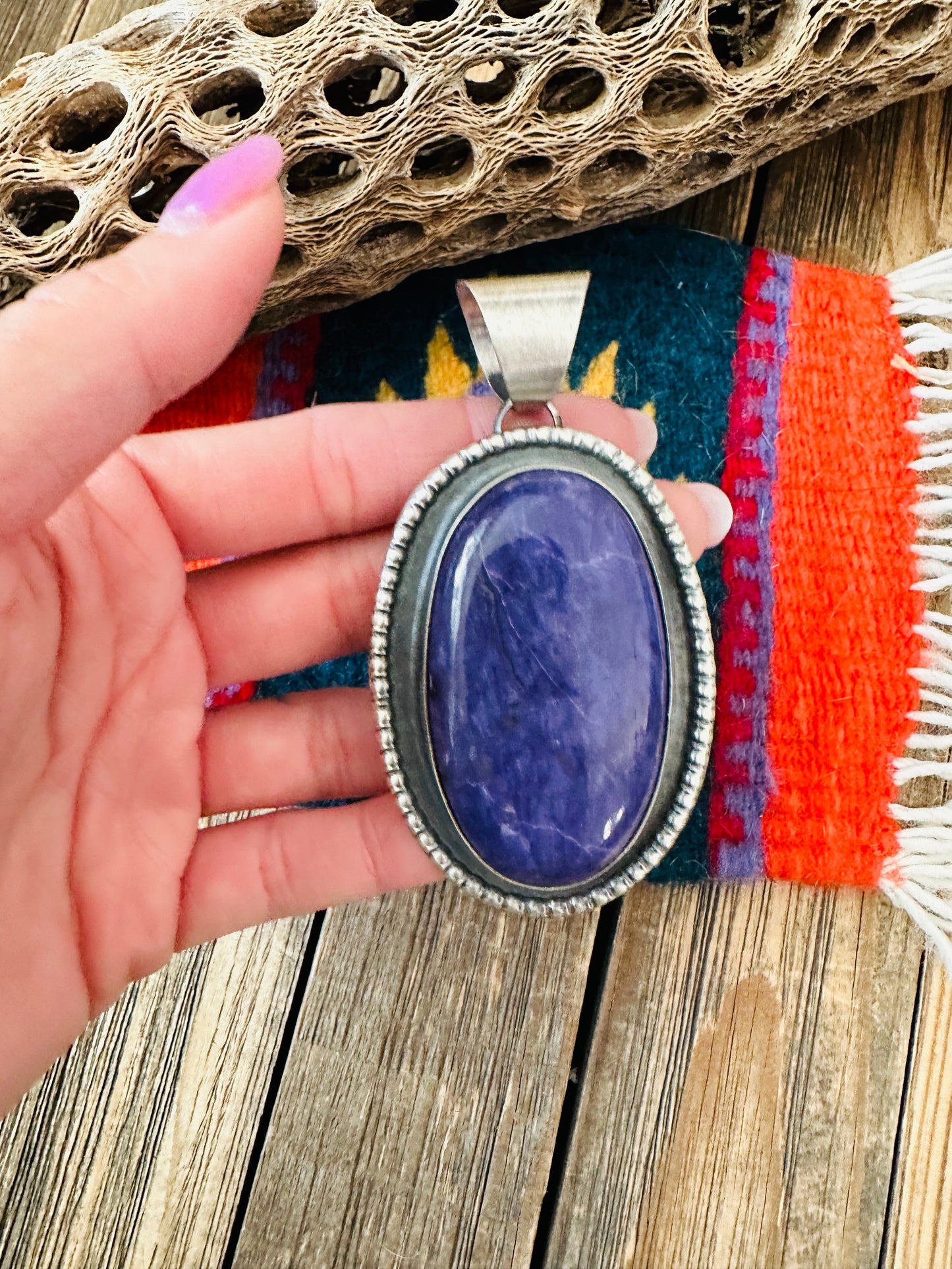 Handcrafted Charoite and Sterling Silver Star Pendant