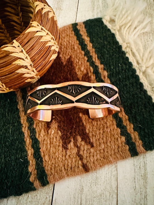 Handcrafted Hand Stamped Copper Cuff Bracelet Signed
