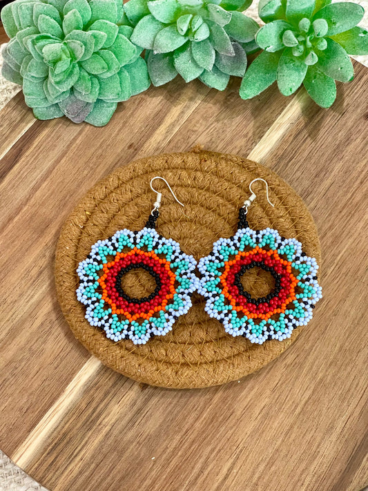 Handmade In Mexico Sterling Silver  , Multi Color Dangle Beaded Earrings